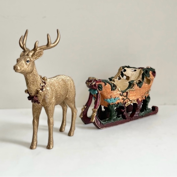NIB House of Lloyd Christmas Around The World Reindeer Golden Accents Sleigh - Picture 1 of 12